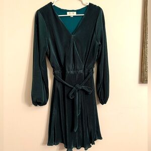 Hunter green pleated velvet mini dress